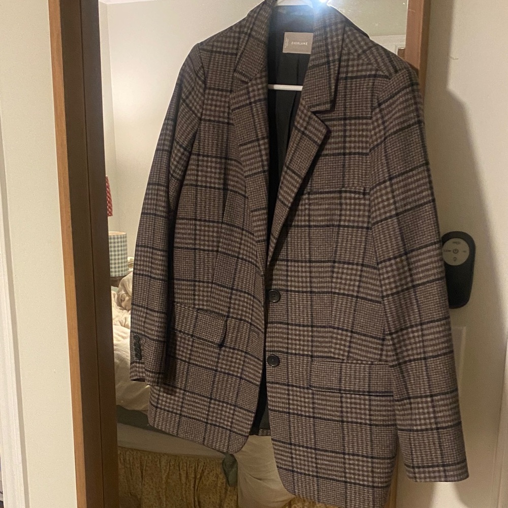 Everlane Plaid Blazer in Brown and Black